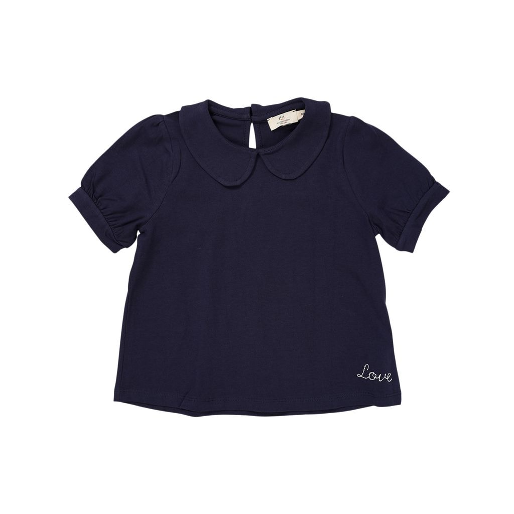 Solid Kortärmad Blus Med Krage Navy