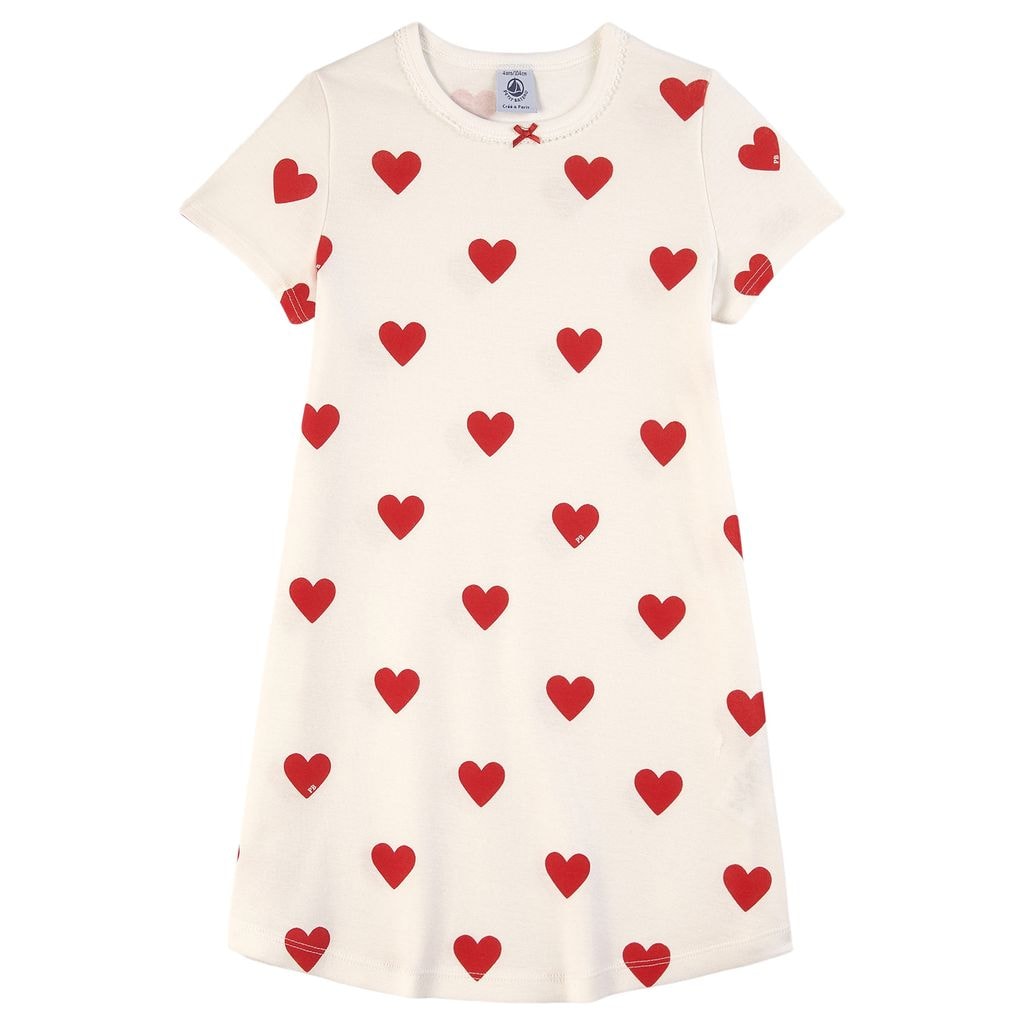 Heart Printed Nightgown White