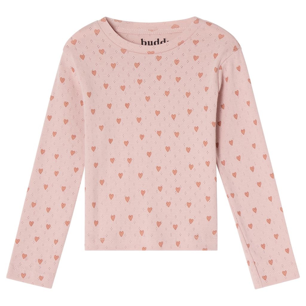 GOTS Tia Hjärtmönstrad Långärmad T-shirt Aprikosfärgad