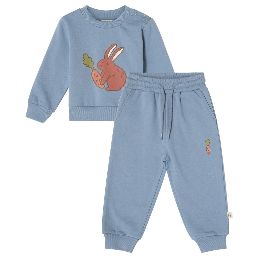 GOTS Martin Sweat Set With Bunny Print Dove Blue