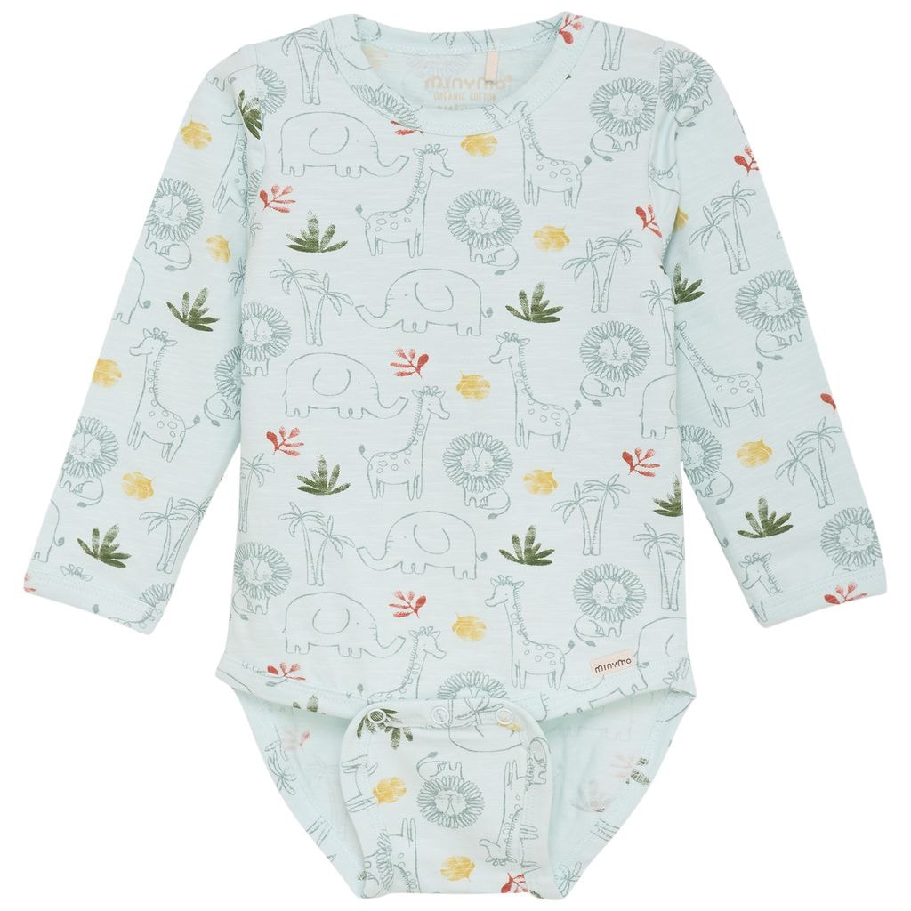 GOTS Mønstret Babybody Misty Blue