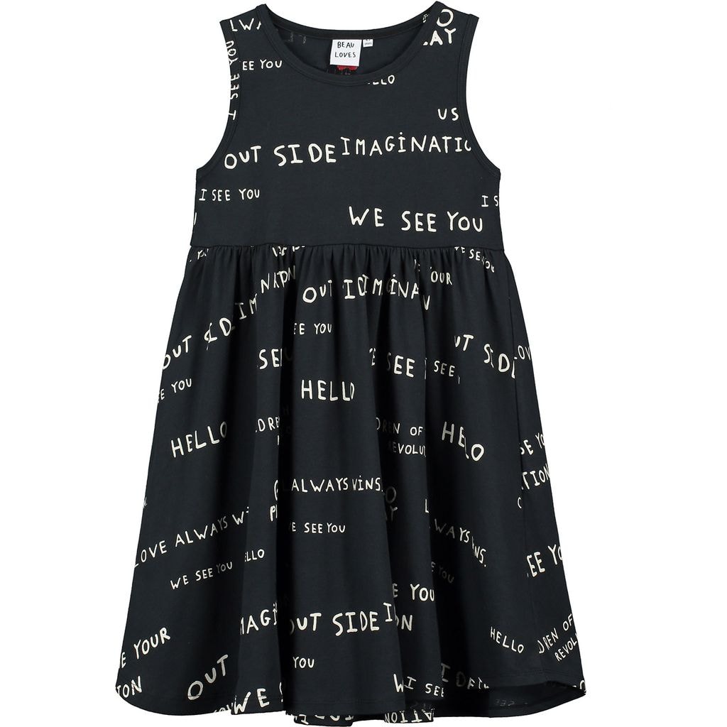 Text Print Dress Black