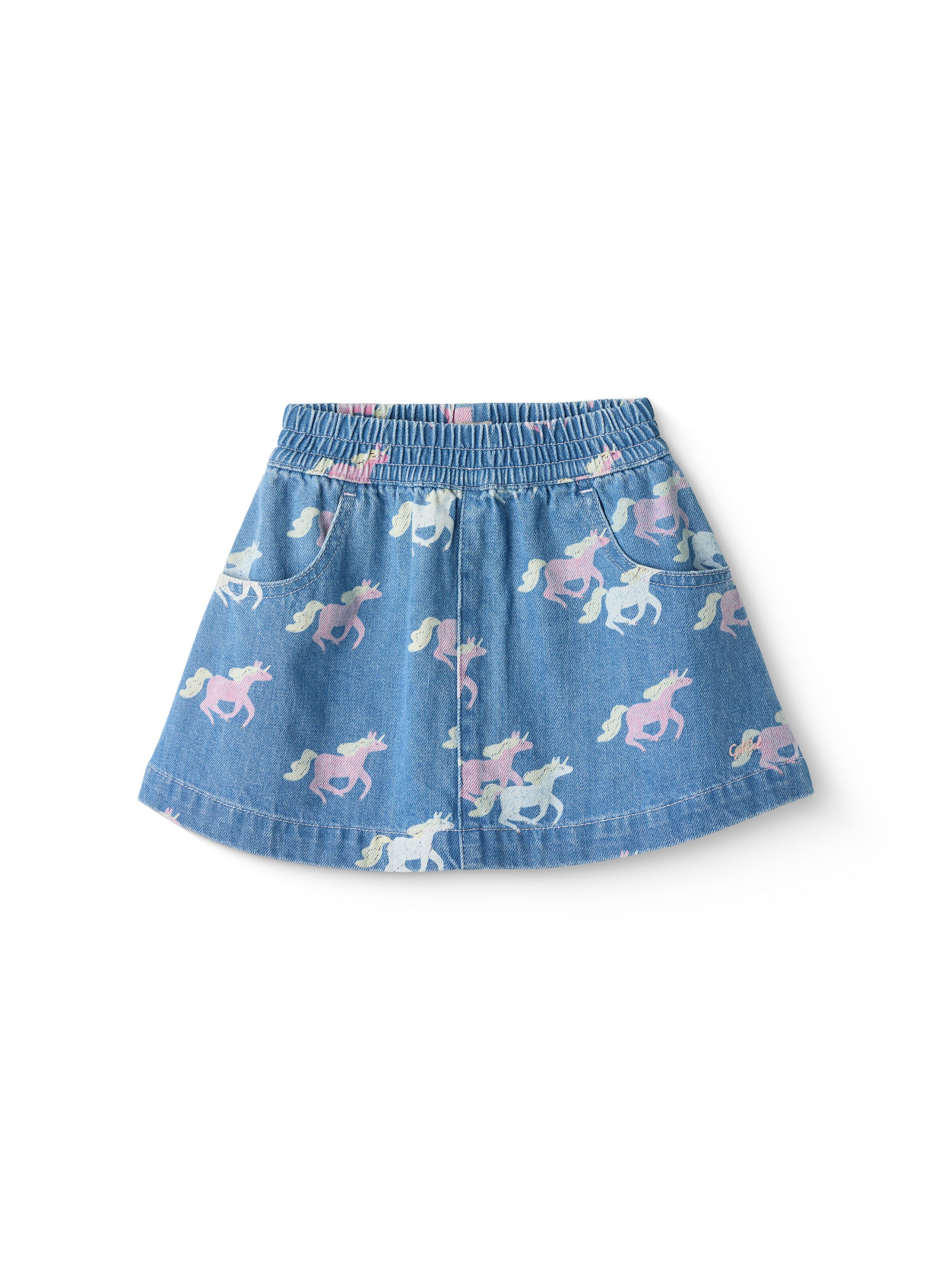 GOTS 데님 스커트 Indigo Blue Washed With Unicorn