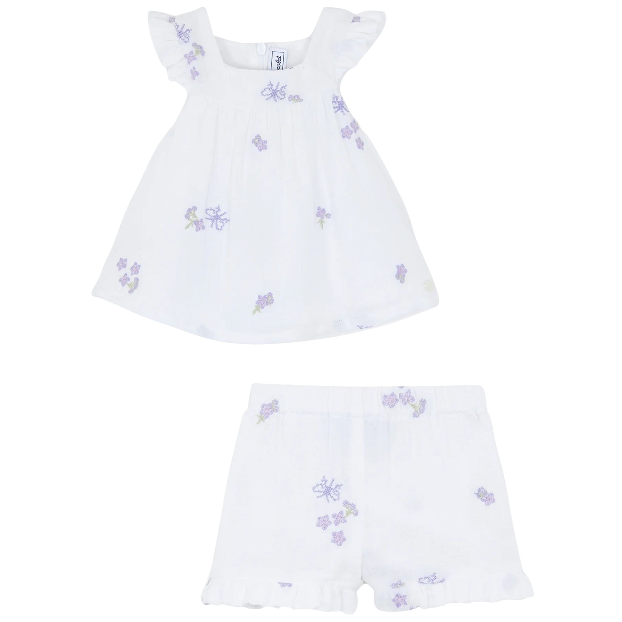 Flower Embroidered Clothing Set Blanc