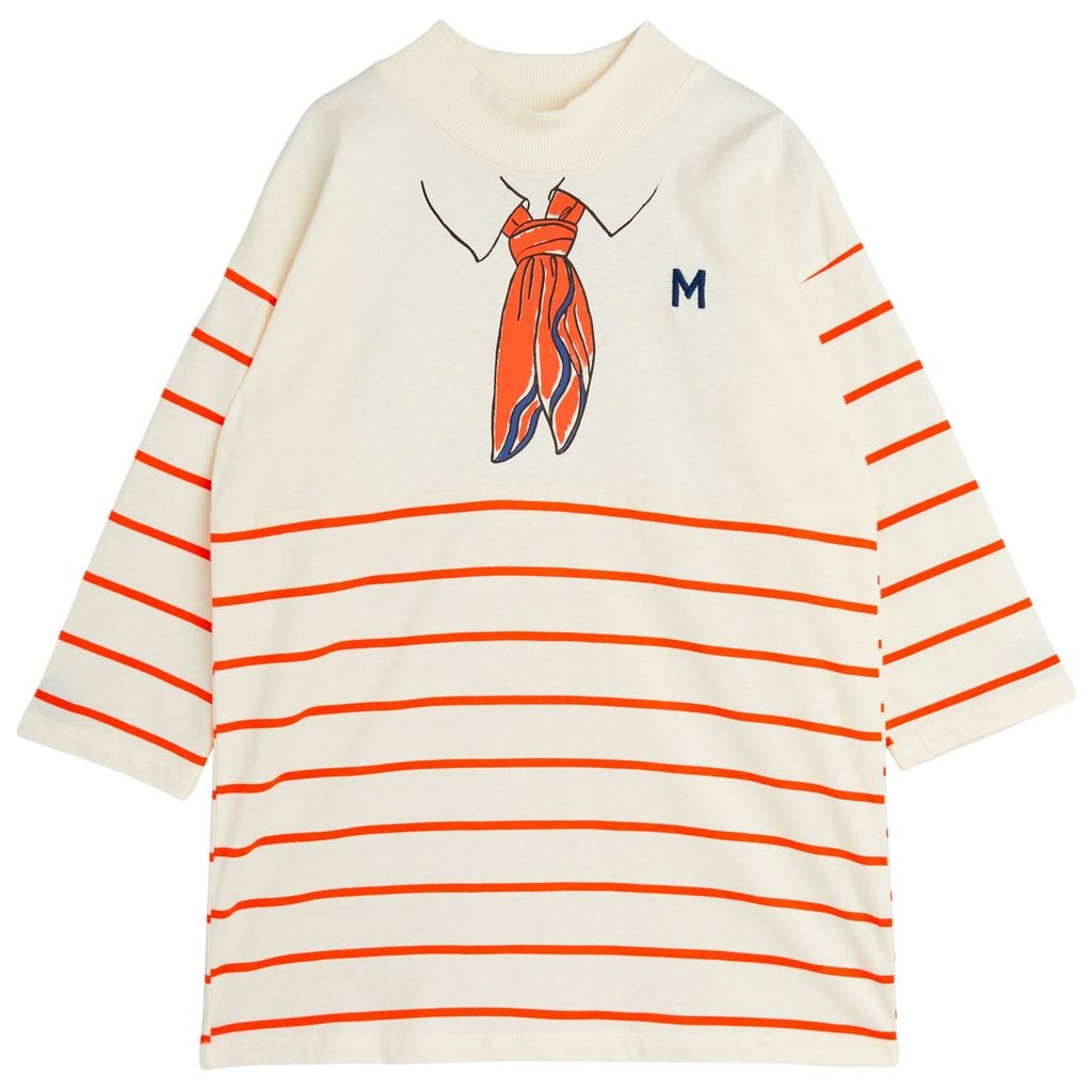스카프 프린트 롱 슬리브 드레스 Offwhite