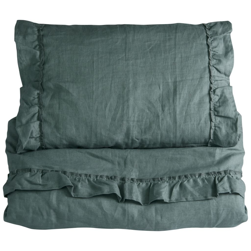 Sengesett barneseng/babyseng med volang Petrol Green