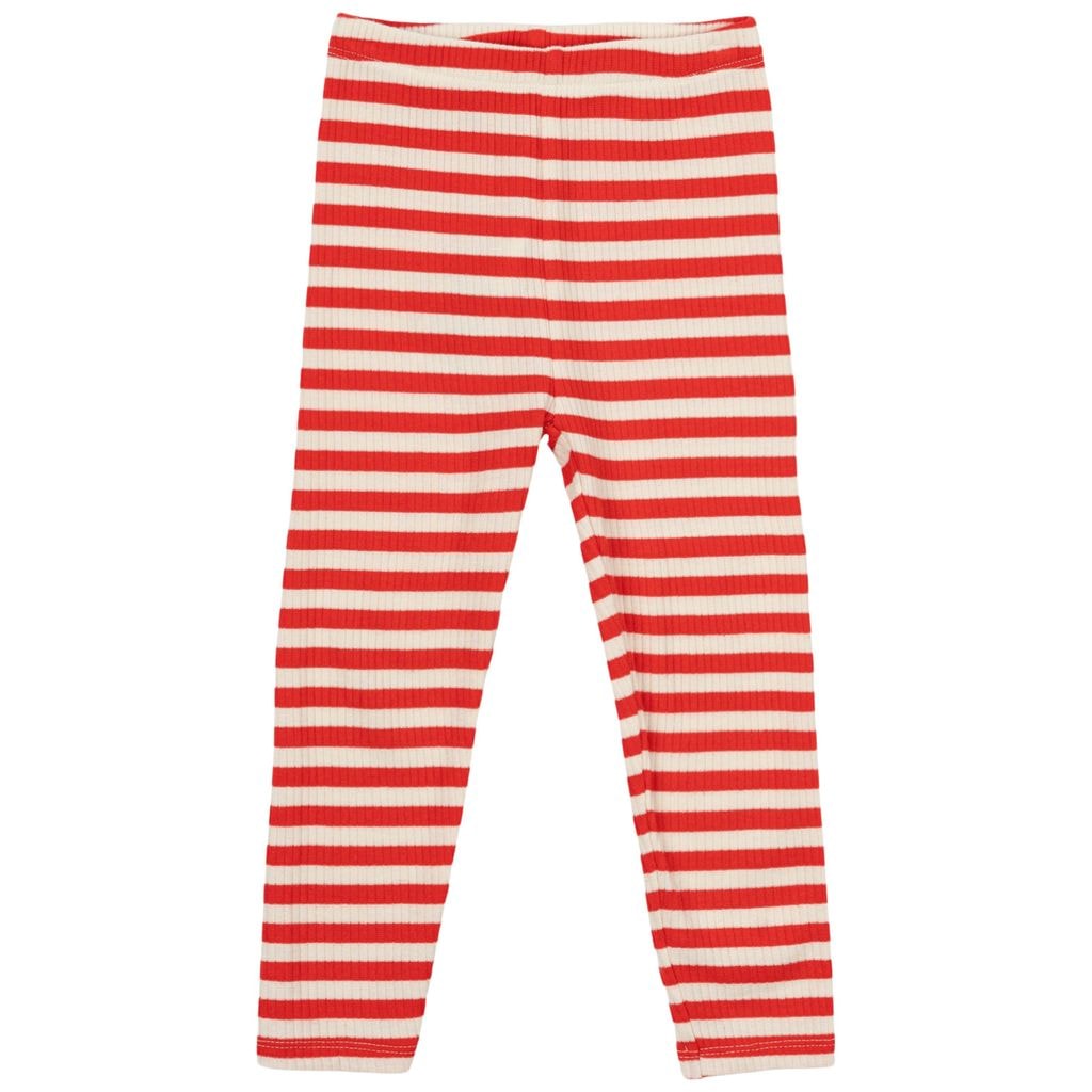GOTS Fro Uni Rib Leggings Poppy Red Striped