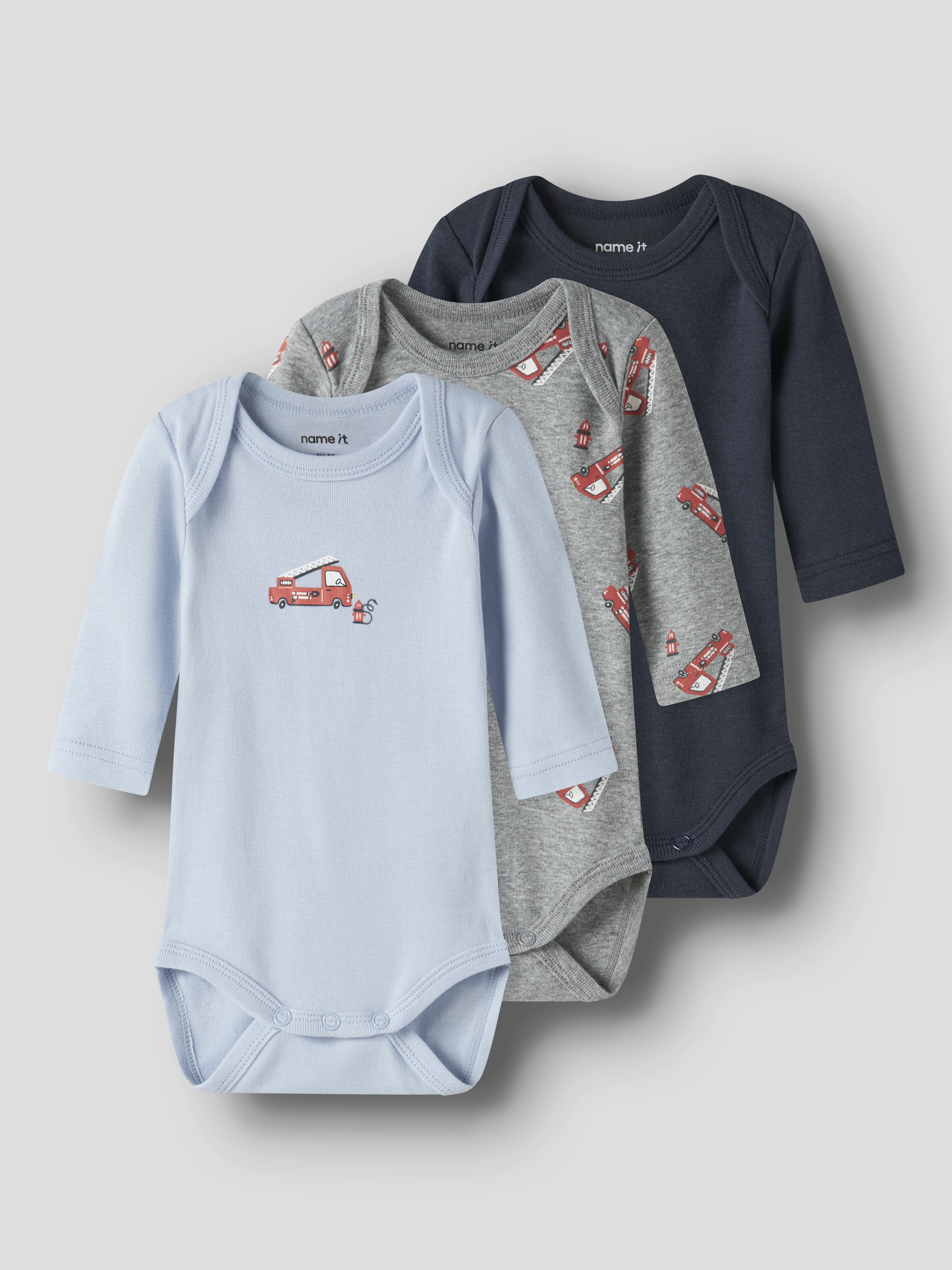Firetruck 3-pack Baby Bodys Grey Melange