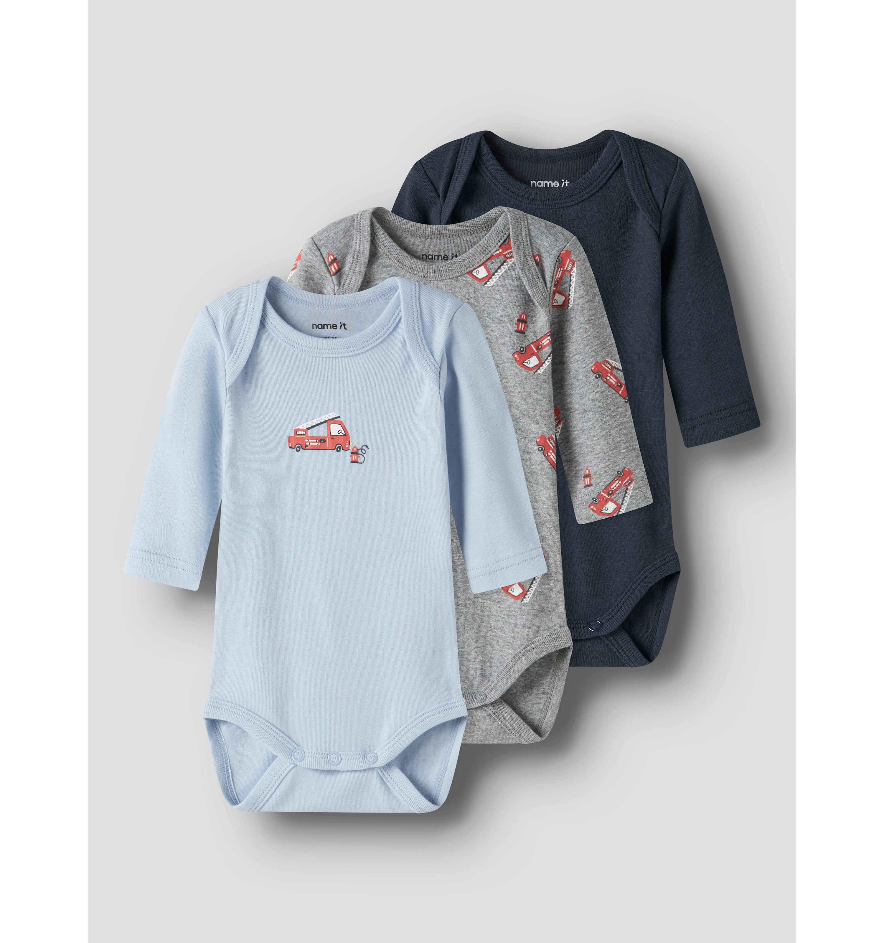 Firetruck 3-pack Baby Bodys Grey Melange