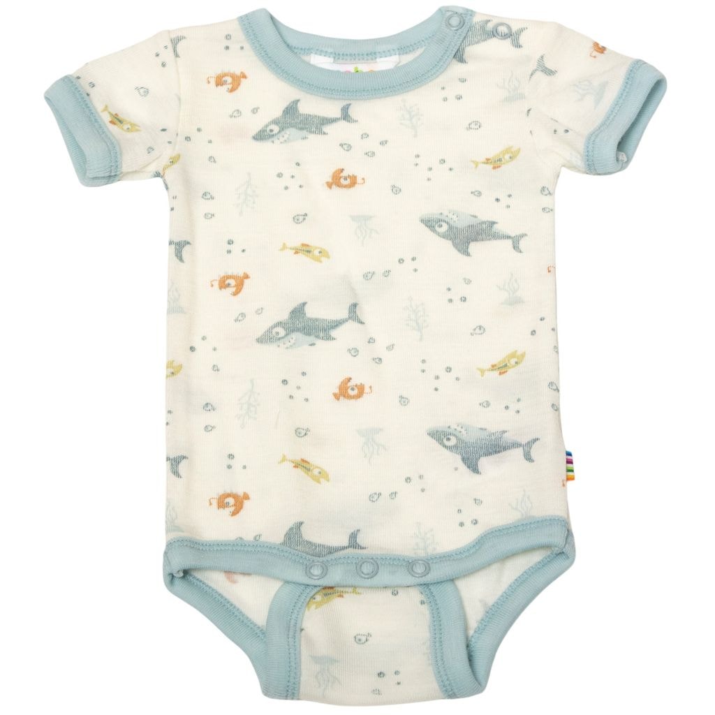 Printed Wool Baby Body Light Blue
