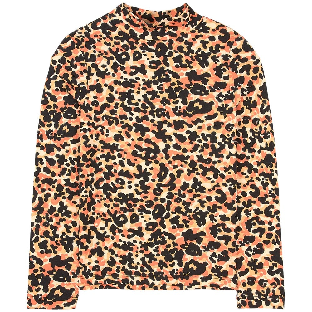 Brown All-Over Printed High-Neck Tee in Organic Cotton