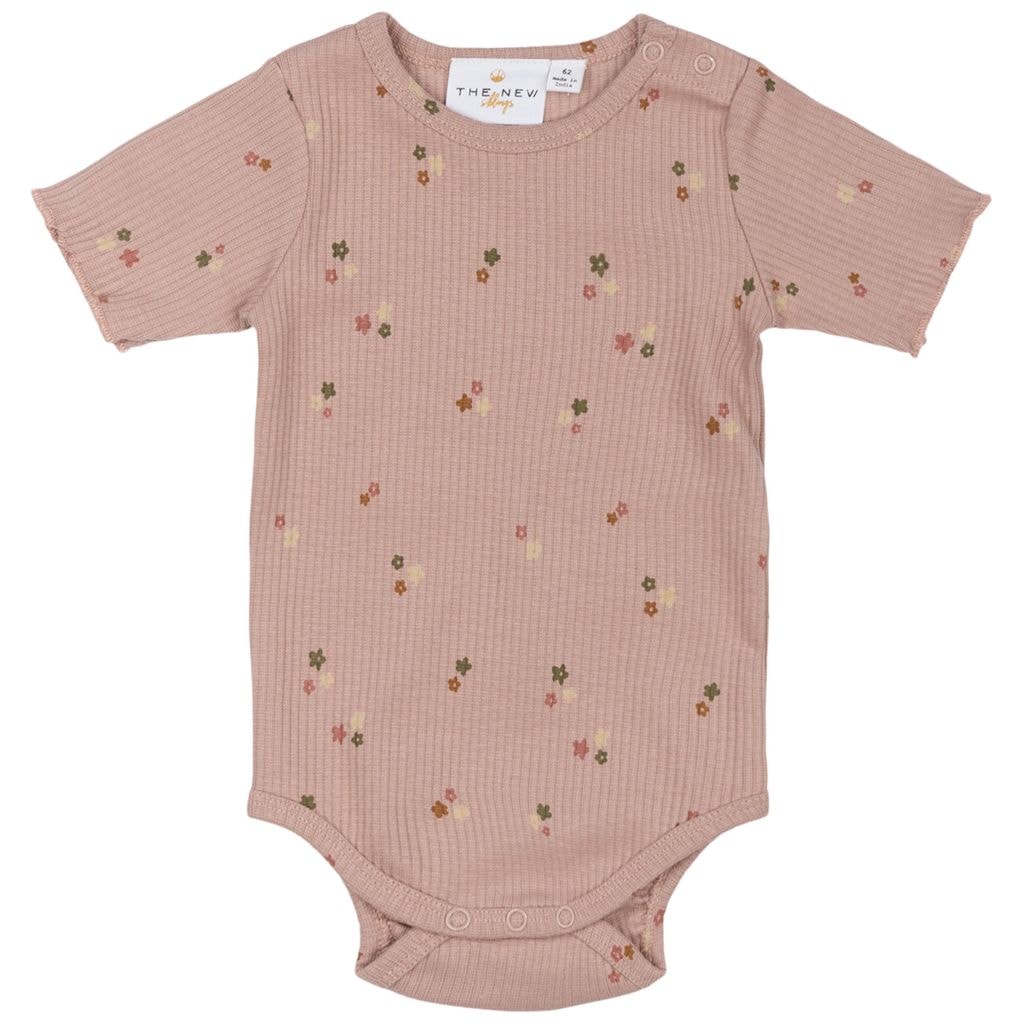 GOTS Odelia Ribbed Baby Body Adobe Rose Aop