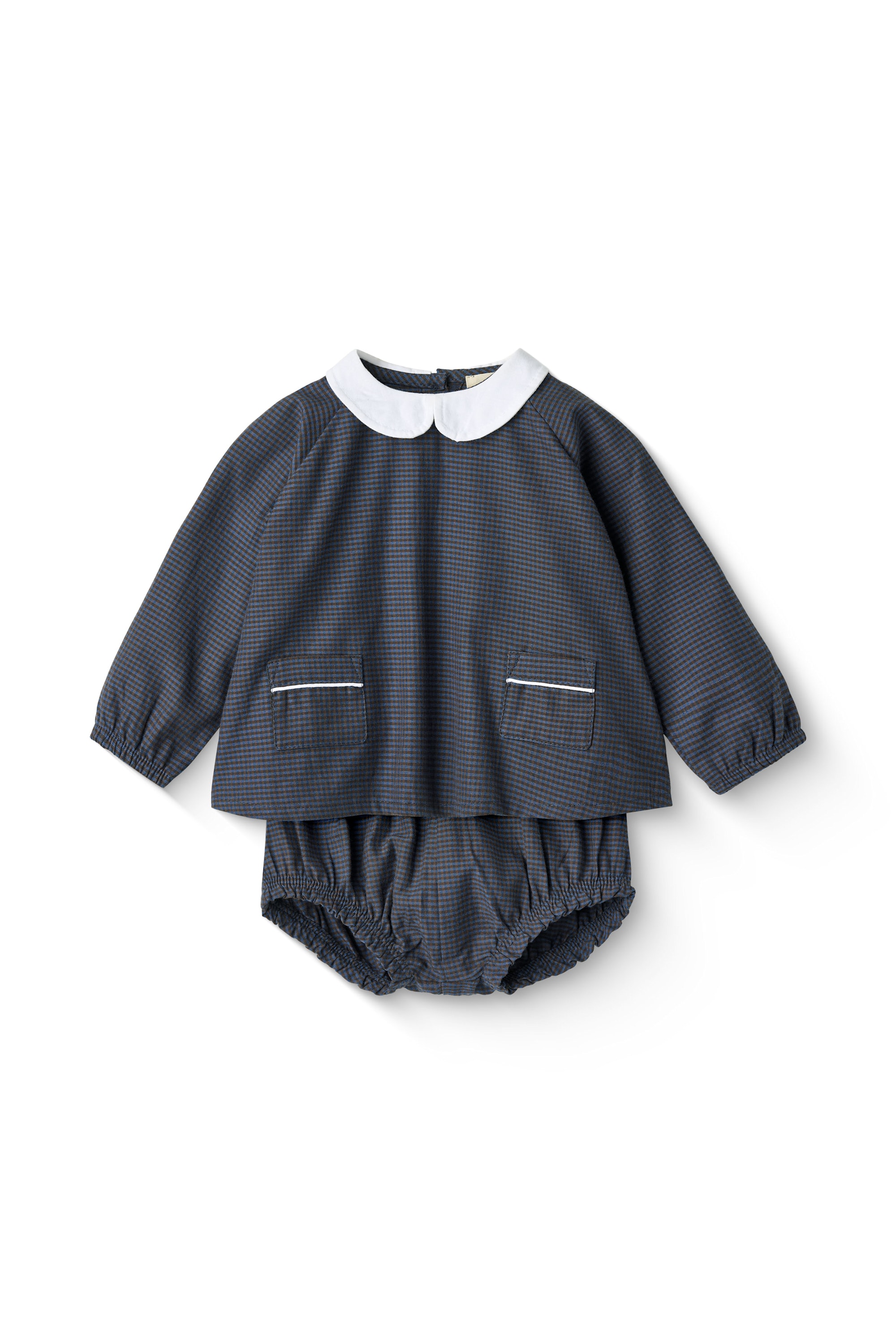 Checkered Baby-Set W. Blouse And Bloomer Brown Blue Check