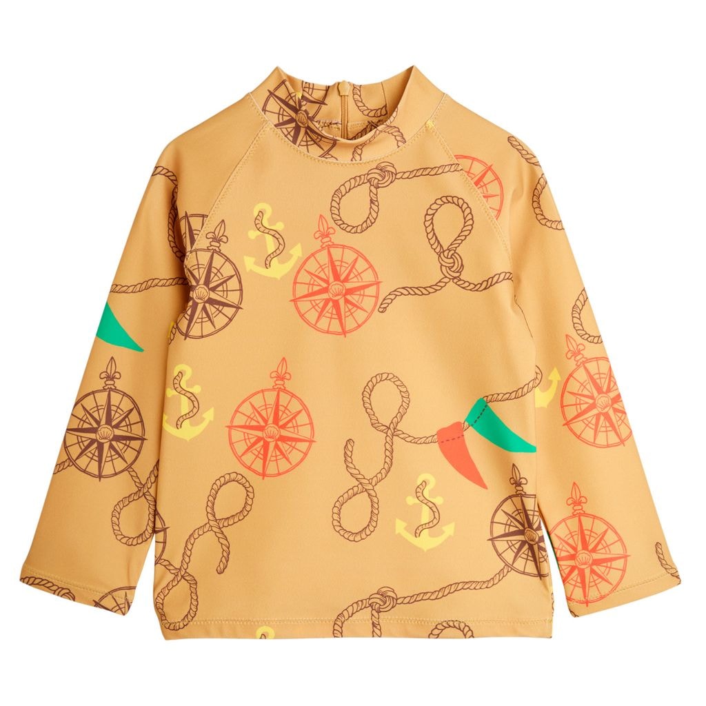 Printed Rash Guard Beige